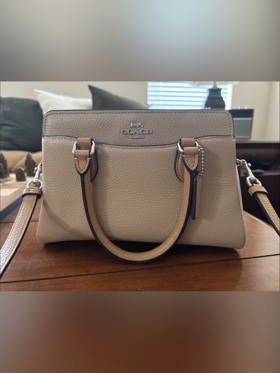 Coach Handbags - Coach Pebbled Leather Satchel in Taupe and Tan